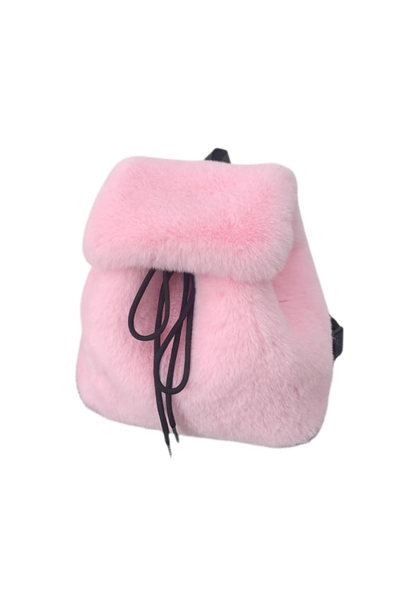 Winter Women's Elegant Plush Furry Backpack - Small Solid Color Fuzzy Bag with Flap Cover & Drawstring Daily/Travel.