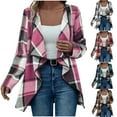 thumbnail image 1 of Winter Women's Fashion Clothing Coats Checkered Long Sleeved Hooded Casual Hot Pink Outwear Coats S-2XL, 1 of 8