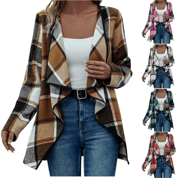 Winter Women's Fashion Clothing Coats Long Sleeved Hooded Casual Lattice Splice Coffee Cardigan Overcoat Coats S