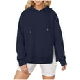 thumbnail image 1 of Winter Women's Fashion Hoodies & Sweatshirts Casual Solid Color Hooded Long Sleeved Navy Hooded Sweatshirt (2XL), 1 of 6