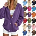 thumbnail image 1 of Winter Women's Fashion Sweatshirt Casual Oversized V-Neck Button Down Cardigan Long Sleeve Loose Fit Open Front Jacket with Pockets, 1 of 7