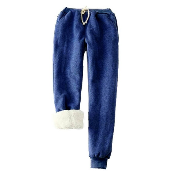 Winter Women's Fleece Lined Leggings Elastic Waist Solid Color Pants Skinny Drawstring Trousers Cinch Bottom Tights Black
