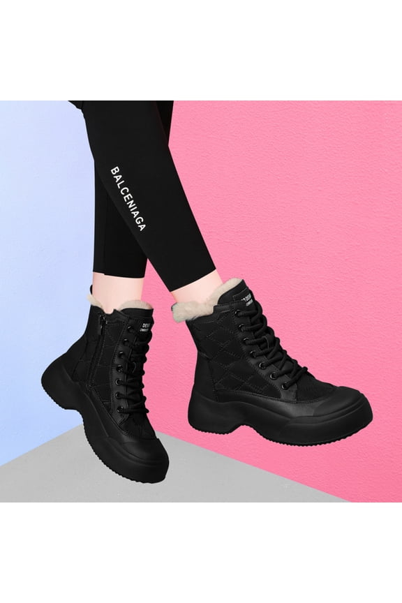 Winter Women's High-top Snow Boots Fleece-lined Warm Thick-soled Korean Style Color-blocking Zipper Short Boots