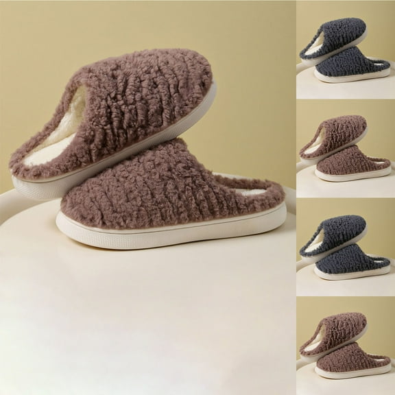Winter Women's Indoor Slippers Flat Heel Round Toe Slip-on Slides Warm Shoes Women's Fashion Casual Versatile Beach Sandals
