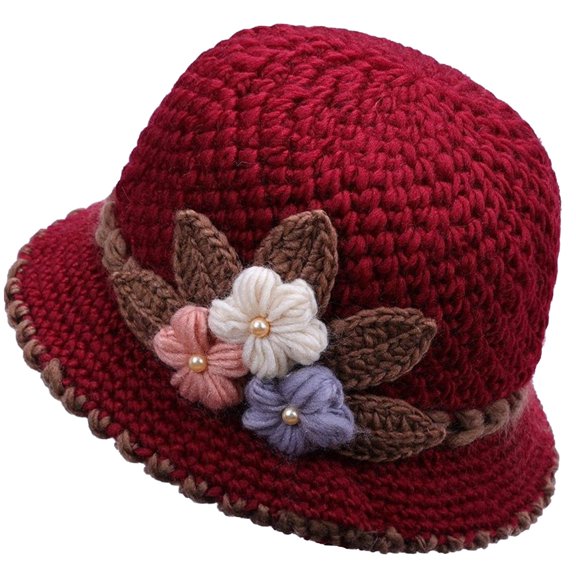 Winter Women's Knitted Wool Hat for Elderly with Ear Protection, Double-Layer Warm Fleece Lined Crochet Cap, Soft Touch Cotton Beanie for Comfort Heat Retention