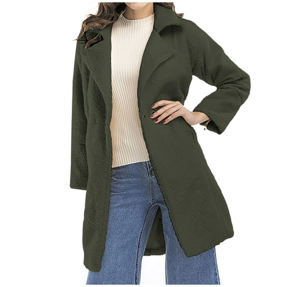 Winter Women’s Mid Length Woolen Coat Thickened Lined Solid Overcoat Warm Stylish Outerwear For Cold Weather Fashion