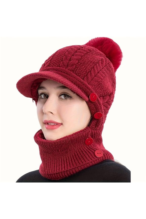Winter Women's Pullover Warm Ear Protection Hat, Scarf Mask Combo Warm Thick Skull Ski Hat, Head and Neck Warm, Ear and Face Warm, Winter Scarf Mask Combo, Ear Warmer Hat