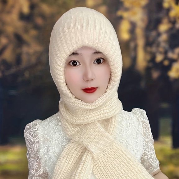 Winter Women's Scarf Hat Combo, Ear Protection Hat, Warm, Thickened, Cold-Proof, Suitable for Cold Weather Outings and Cycling, Cold-Proof Scarf for Commuters in Cold Climates