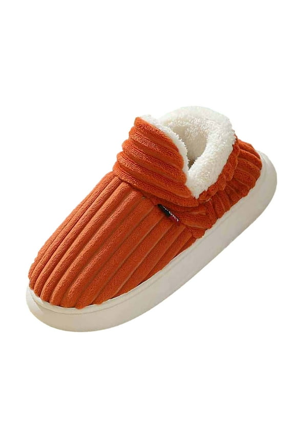 Winter Women's Short Indoor Plush Home Slippers Casual Soft Wool Shoes House Slippers for Women,Color:Orange,Size:7.5