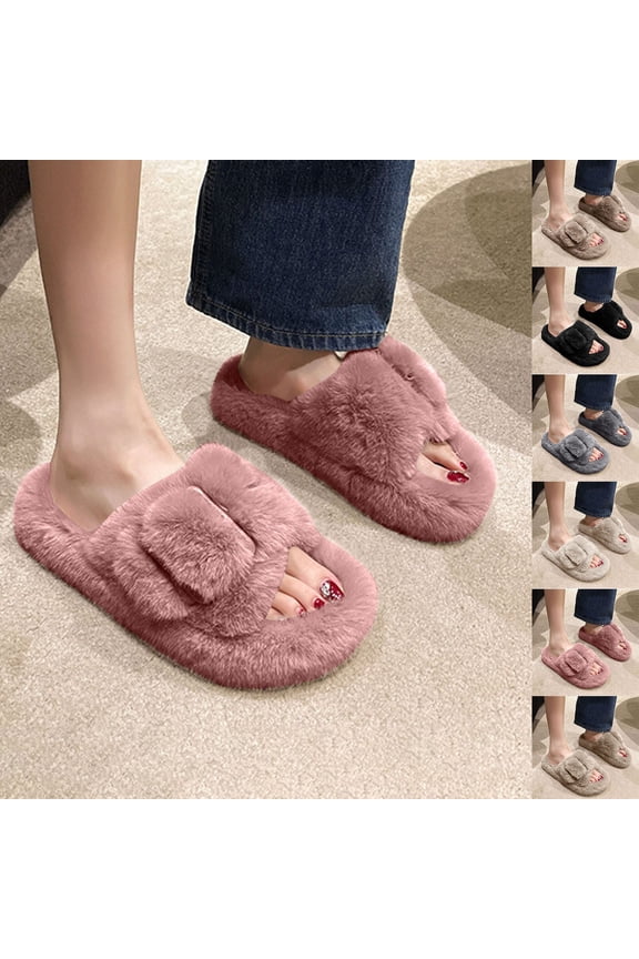 Winter Women's Slippers with Thick Sole Open Toe Slip-on Slides Warm Shoes Women's Fashion Casual Home Indoor Slippers