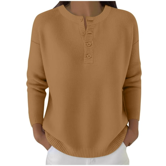 Winter Women's Solid Color Knit Sweater V-Neck Button Down Loose Long Sleeve Casual Fashion Outerwear Warm Comfortable Daily Elegant Fashion Wear Khaki XXL