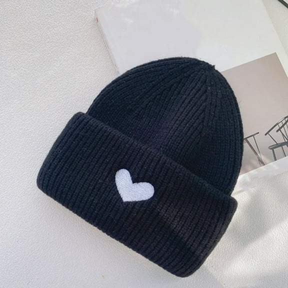 Winter Women's Thickened Warm Knit Beanie Hat with Heart-Shaped Pattern - Perfect for Cold Weather Protection