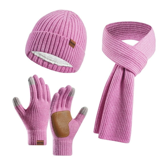 Winter Women's Wool Plus Leather Non Hat Scarf Gloves Set for Comfort and Style