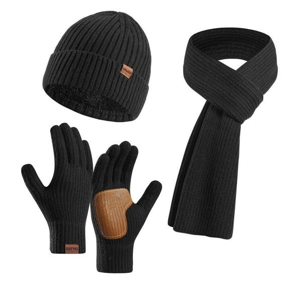 Winter Women's Wool Plus Leather Non Hat Scarf Gloves Set for Comfort and Style