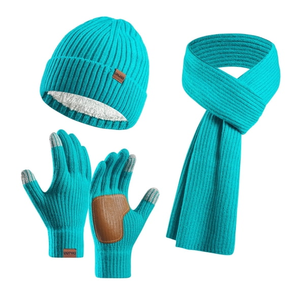 Winter Women's Wool Plus Leather Non Hat Scarf Gloves Set for Comfort and Style