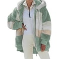thumbnail image 1 of Winter Womens Color Block Fleece Plush Coat Casual Zipper Hooded Jacket Cardigan Outerwear, 1 of 3