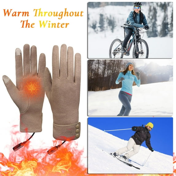 Winter Womens Gloves, Outdoor USB Heated Glove, Touch Screen Texting Warm Gloves, Snowfield Cycling Supplies