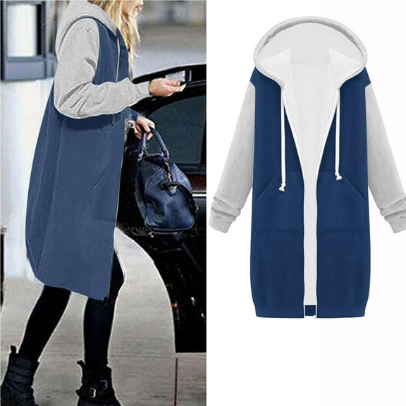 Winter Womens Jackets Long Sleeve Solid Color Thickening And Fleece Casual Zipper Pocket Hooded Long Sweater