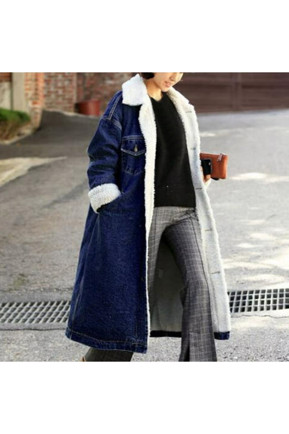 Winter Womens Jean Jacket Thicken Warm Long Denim Coat Punk Outwear Shear Jacket for Women Womens Casual Jacket Womens Jacket Jacket inside Pockets Womens Lined Flannel Tailo Jacket Light Weight