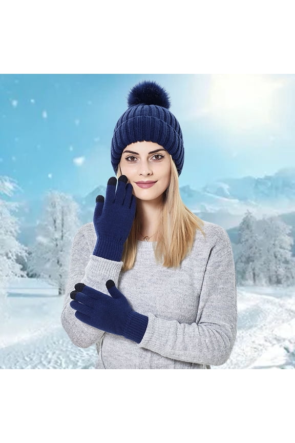 Winter Womens Knitted Warm Thick Ski Baseball Cap with Soft, Navy