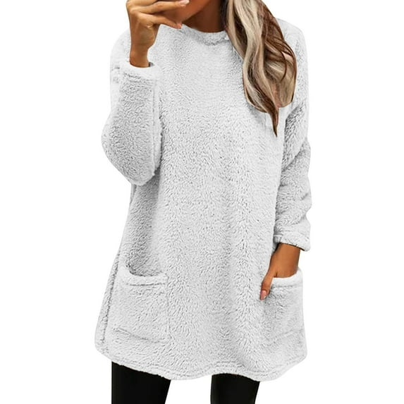 Winter Womens Pullover Sweatshirts Long Sleeve Sweaters Warm Coat Fleece Thickening Plus Size Coat Jacket Casual Plus Size Loose Coat Shirts Tops
