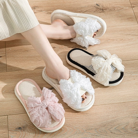 Winter Womens Slippers Flat Heel Open Toe Slides Outdoor Indoor Warm Plush Casual Bedroom Shoes for Women Black 6.5