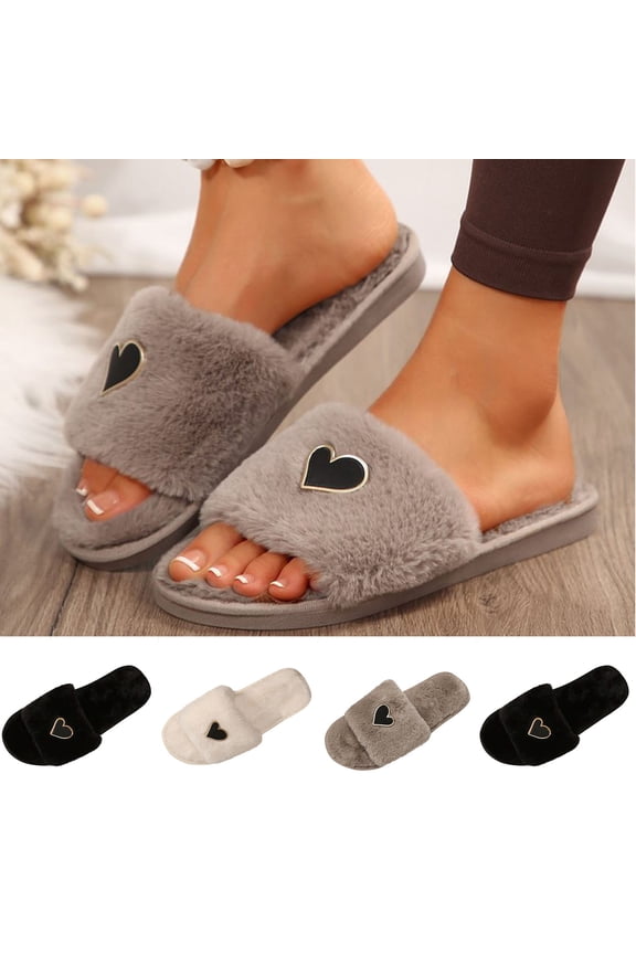 Winter Womens Slippers Indoor Flat Heel Open Toe Slip-on Slides Warm Shoes Women Home Furnishing Outdoor Indoor Fashion Slippers