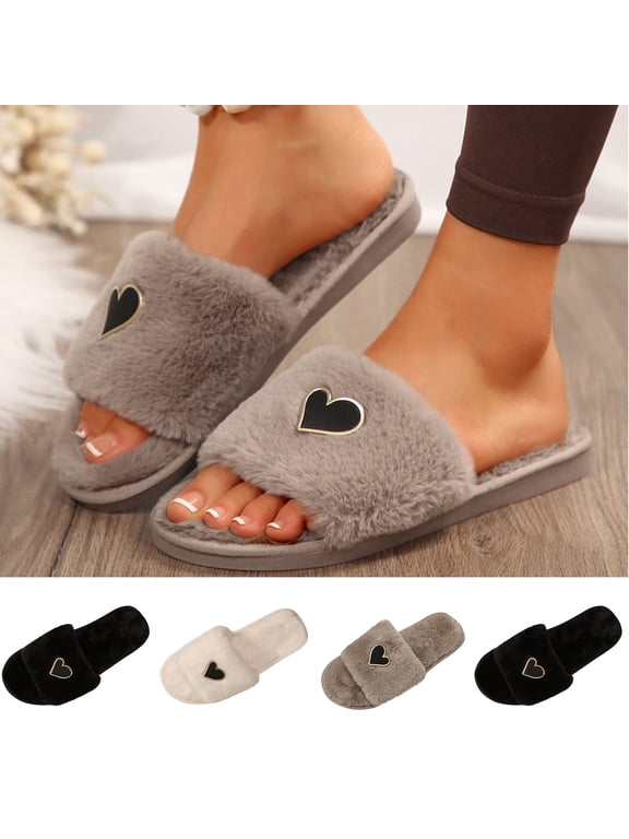 Winter Womens Slippers Indoor Flat Heel Open Toe Slip-on Slides Warm Shoes Women Home Furnishing Outdoor Indoor Fashion Slippers