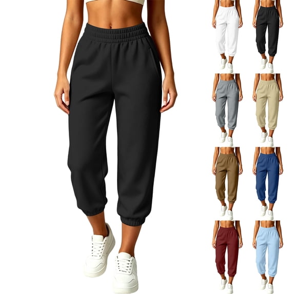 Winter Womens Sweatpants Casual Elastic Waist Cargo Pants Solid Color Baggy Fall Lounge Sweat Pants
