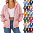 thumbnail image 1 of Winter Womens Sweatshirt Solid Color Casual Full-Zip Hoodie Long Sleeve Comfortable Basic Fleece Hoodie Daily Wear, 1 of 8