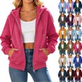 thumbnail image 1 of Winter Womens Sweatshirt Solid Color Casual Full-Zip Hoodie Long Sleeve Comfortable Basic Fleece Hoodie Daily Wear, 1 of 8