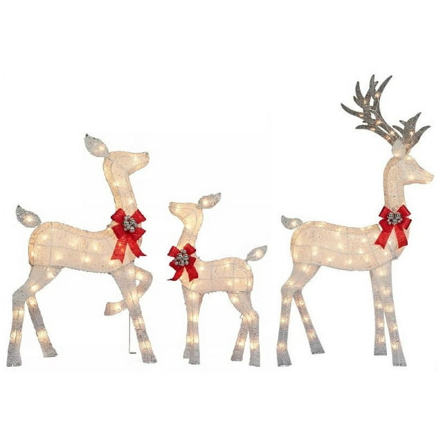 Winter Wonder - 3 Piece White Glittering Reindeer Set - Fawn, Doe ...