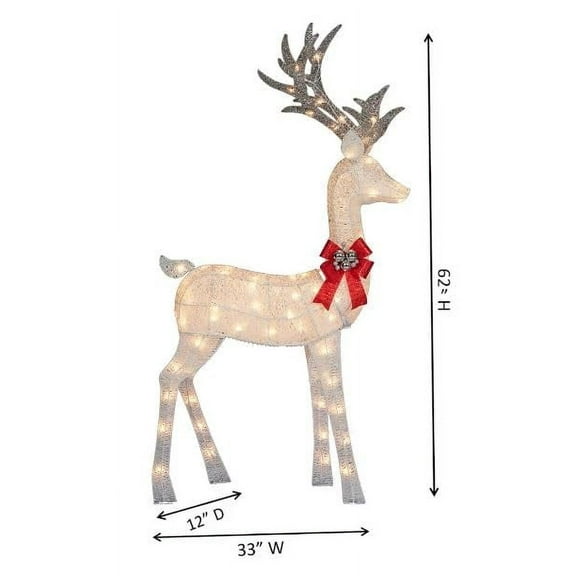 Winter Wonder - Animated White Glittering Reindeer Buck, 62" Tall with 90 Clear Pre Lit Lights