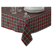 Winter Wonder Christmas Tablecloth Plaid Red Green Fabric Gold Metallic Threads 52 x 70 Rectangle