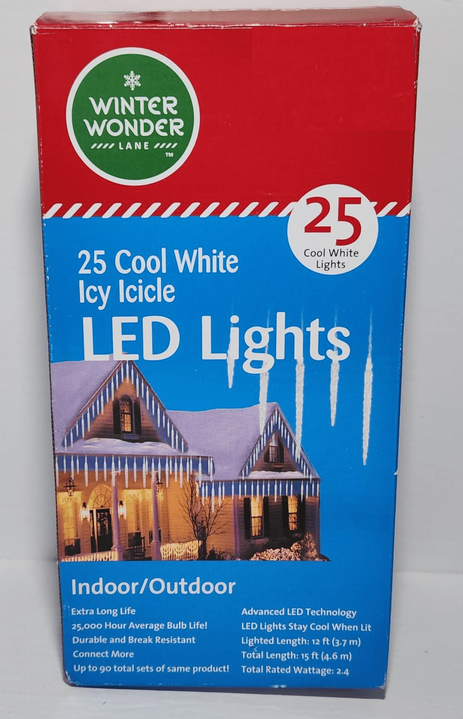 Winter Wonder Lane 25 Cool White Icy Icicle LED Christmas String Lights