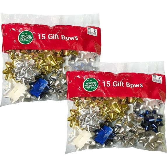 Winter Wonder Lane 30 Count 2.75" Premium Holiday Holographic Peel N Stick, Gift Wrapping Christmas Bows