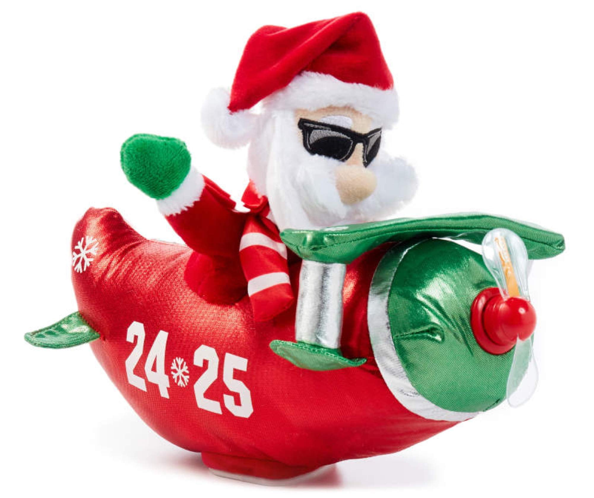 Winter Wonder Lane Santa Claus Riding Airplane with Led Propeller - Christmas Animated Plush