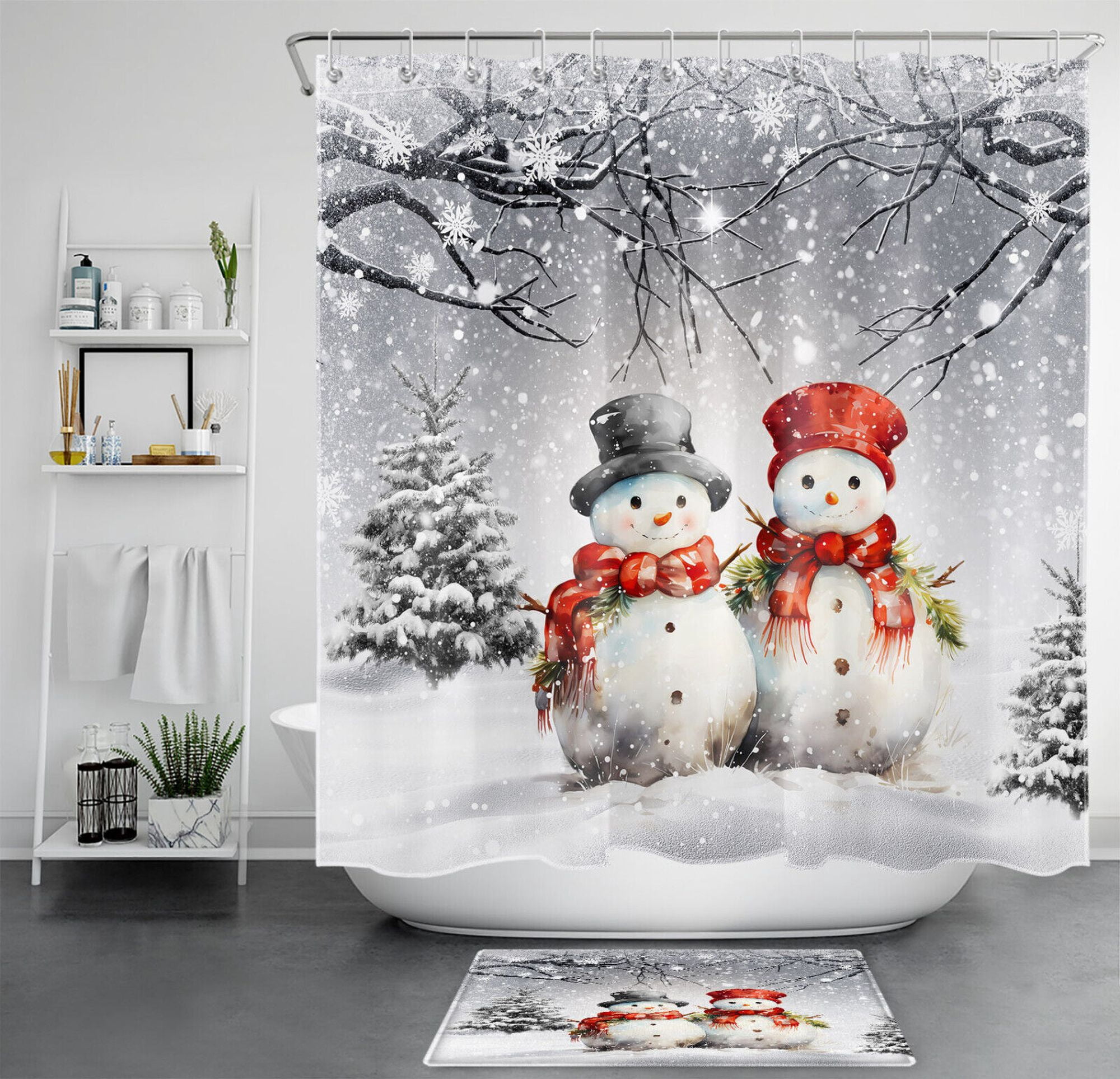 Winter Wonderland Bath Set Snowflakes, Pine Trees, and Snowmen Shower Curtain and Accessories