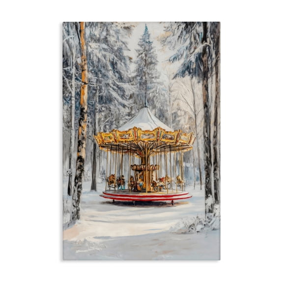 Winter Wonderland Carousel Canvas Wall Art, design by Petal Prints Design