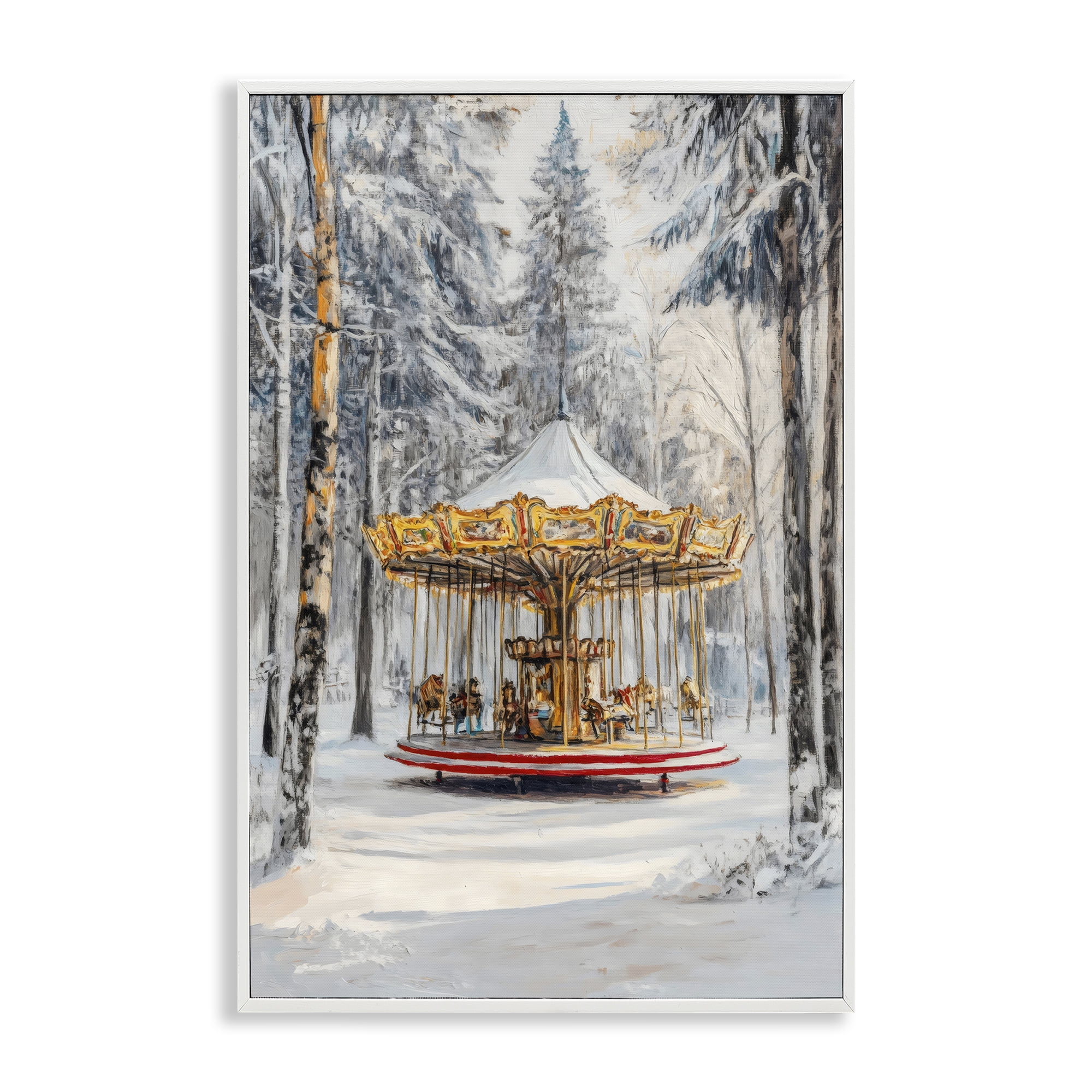 Winter Wonderland Carousel White Framed Giclee Art, design by Petal Prints Design