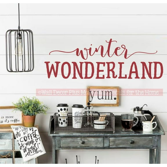 Winter Wonderland Christmas Quotes Wall Decor - Holiday Vinyl Wall Art Decal - Winter Quote Decals for Walls - Christmas Art Sticker for Kitchen Living Room Office - 33x11 Inch, Red