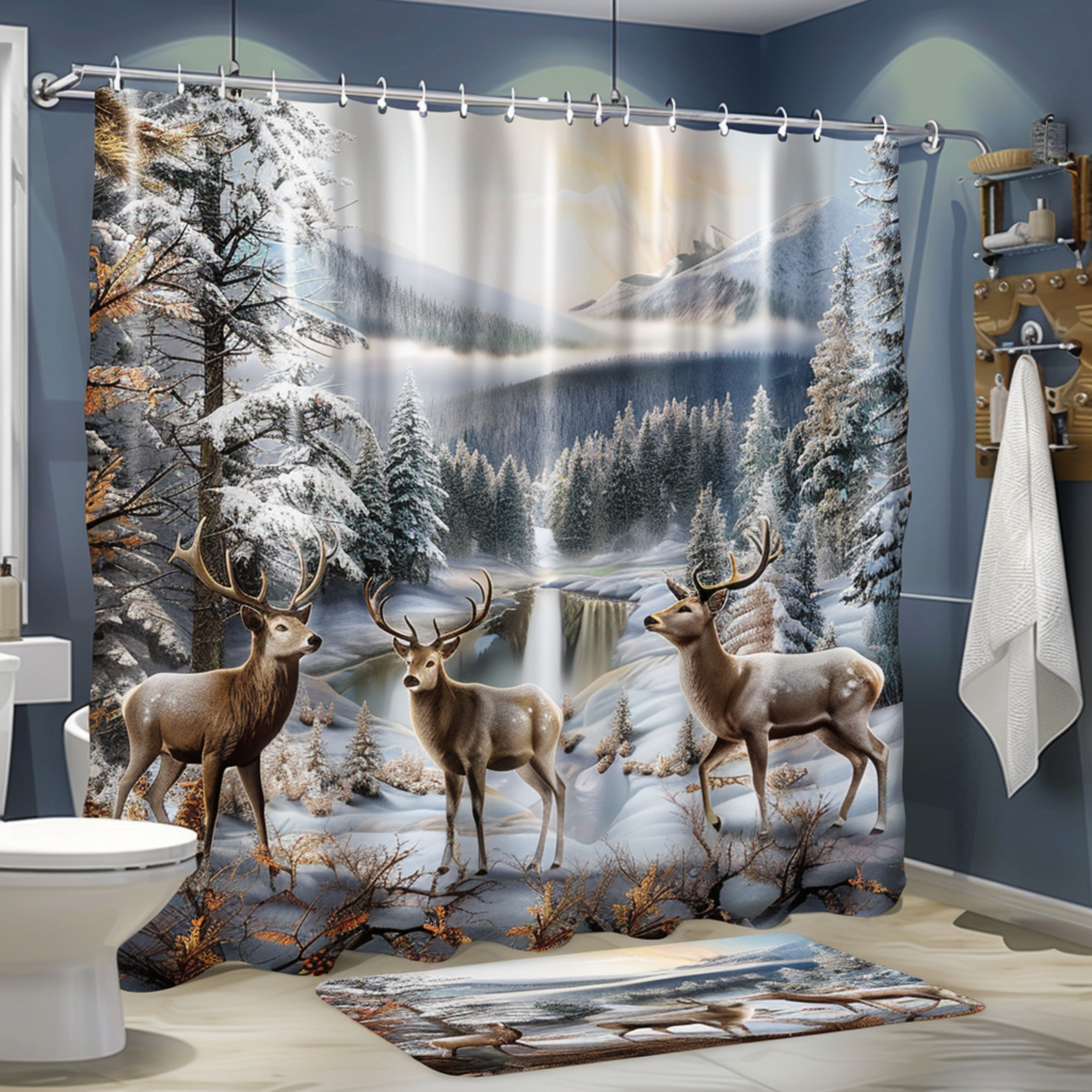 Winter Wonderland Deer Bathroom Set with Fantasy Trees Forest