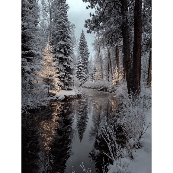 Winter Wonderland Forest Christmas Lights Canvas Print, Suitable for Living Room Bedroom Office Vacation Home Hotel