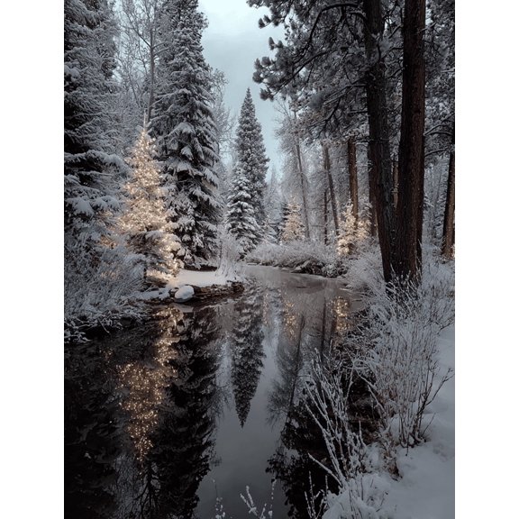 Winter Wonderland Forest Christmas Lights Canvas Print, Suitable for Living Room Bedroom Office Vacation Home Hotel