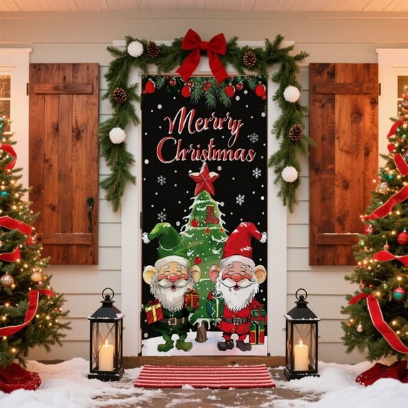 Taicans ‌Winter Wonderland Gnome & Tree Christmas Door Cover - 35.83"x79.92" Waterproof Reusable Holiday Decor for Front Door/Garage (Indoor/Outdoor Use) - Easy Install Festive Holiday Decorations