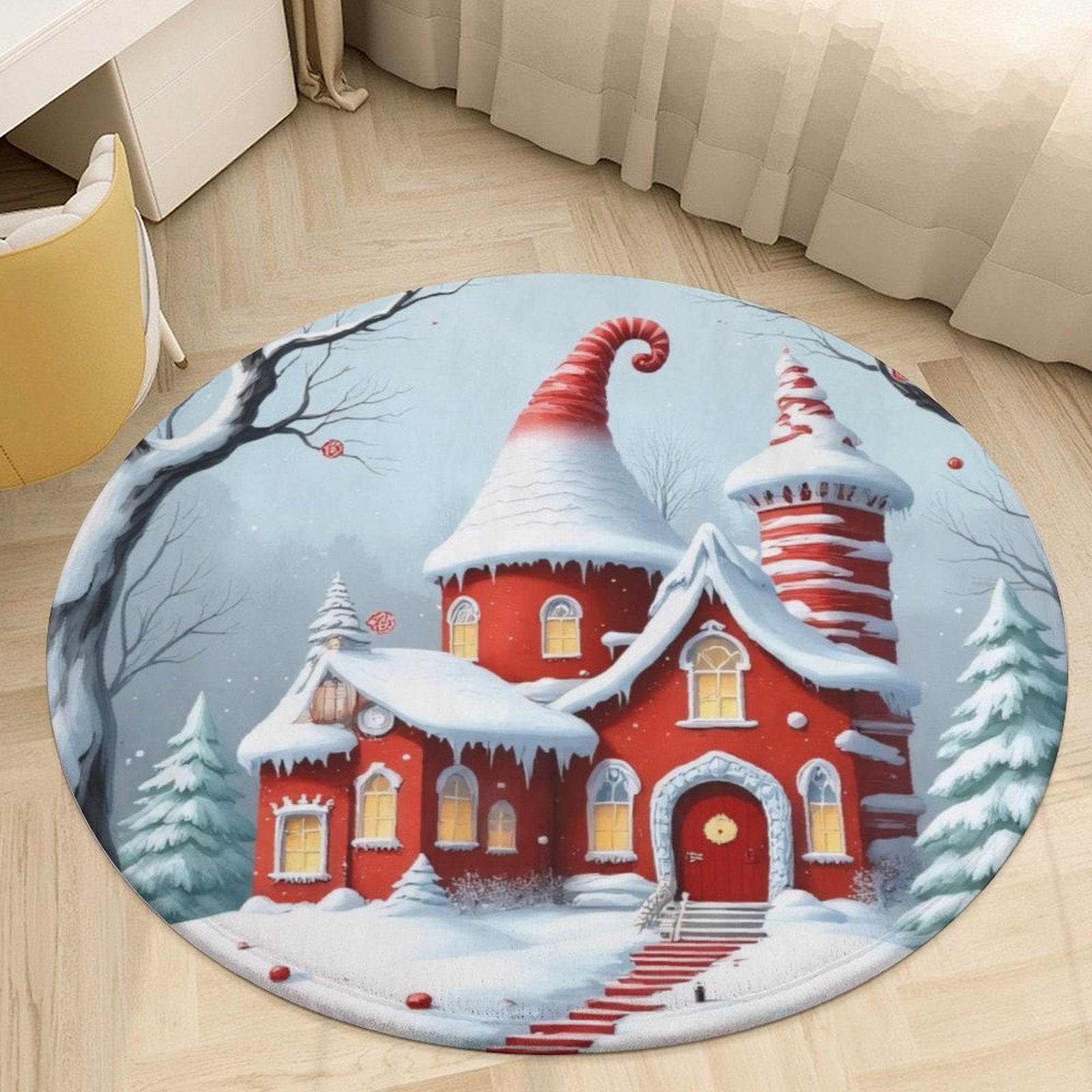 Winter Wonderland House Round Area Rugs for Bedroom Living Room, 3FT ...
