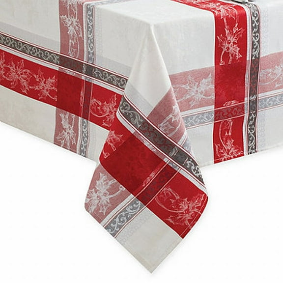 Winter Wonderland Poinsettia Plaid Tablecloth 60 x 84 Damask Fabric Table Cloth
