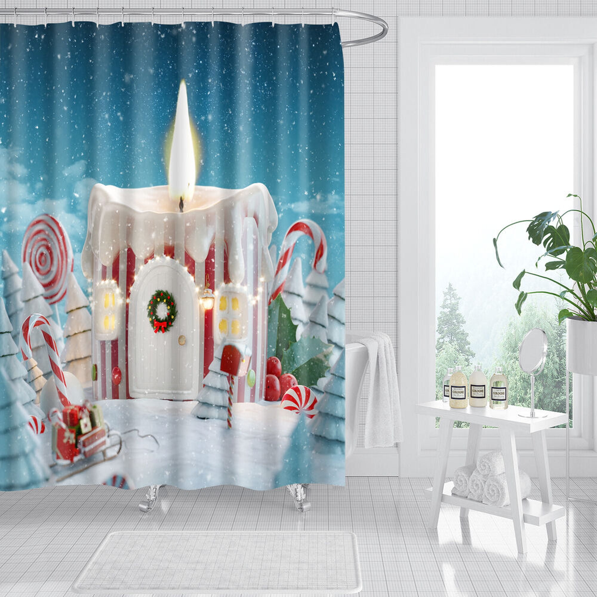 Winter Wonderland Shower Curtain Set Festive Snowflake Bath Decor with Hooks