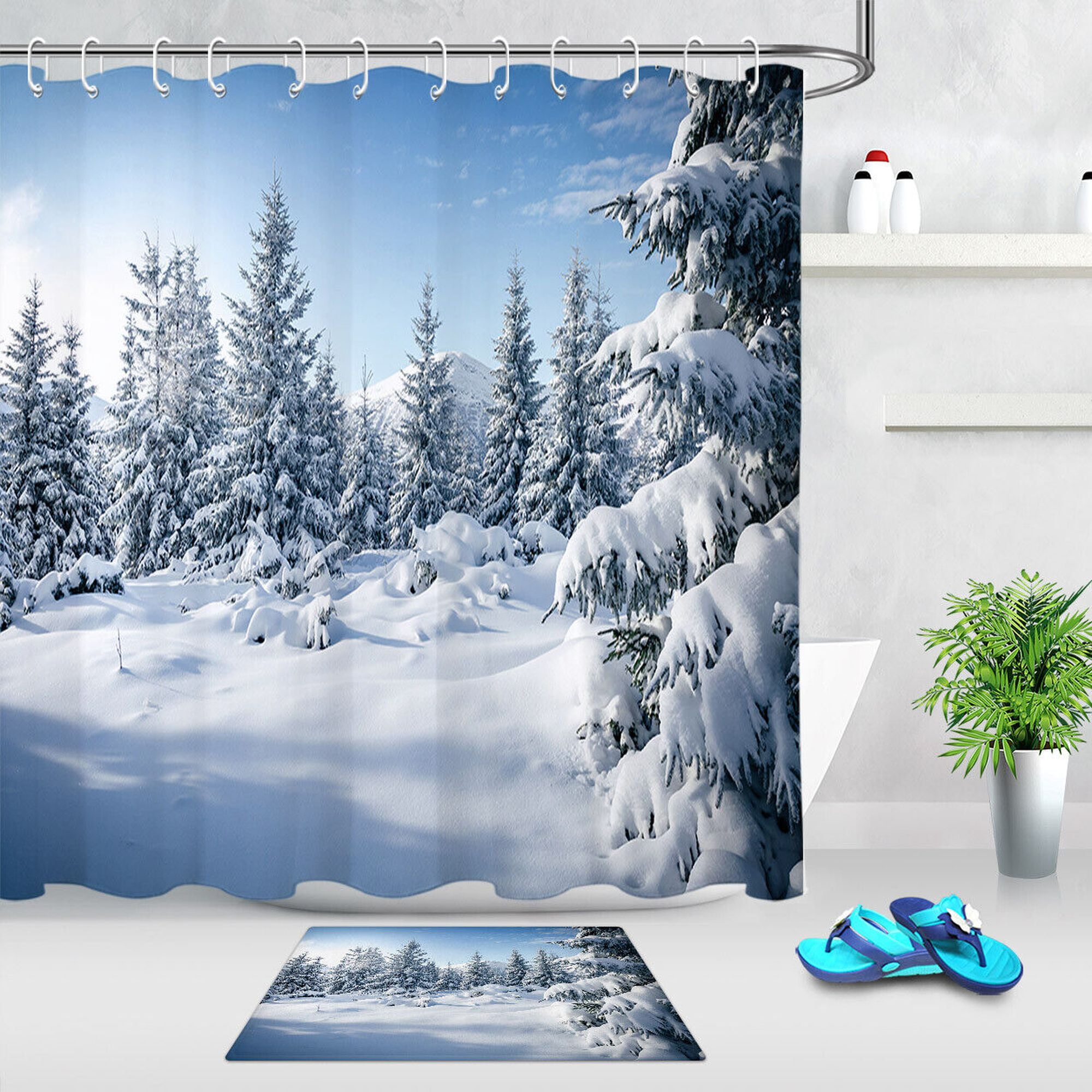 Winter Wonderland Shower Curtain Transform Your Bathroom with Majestic Snowy Spruces