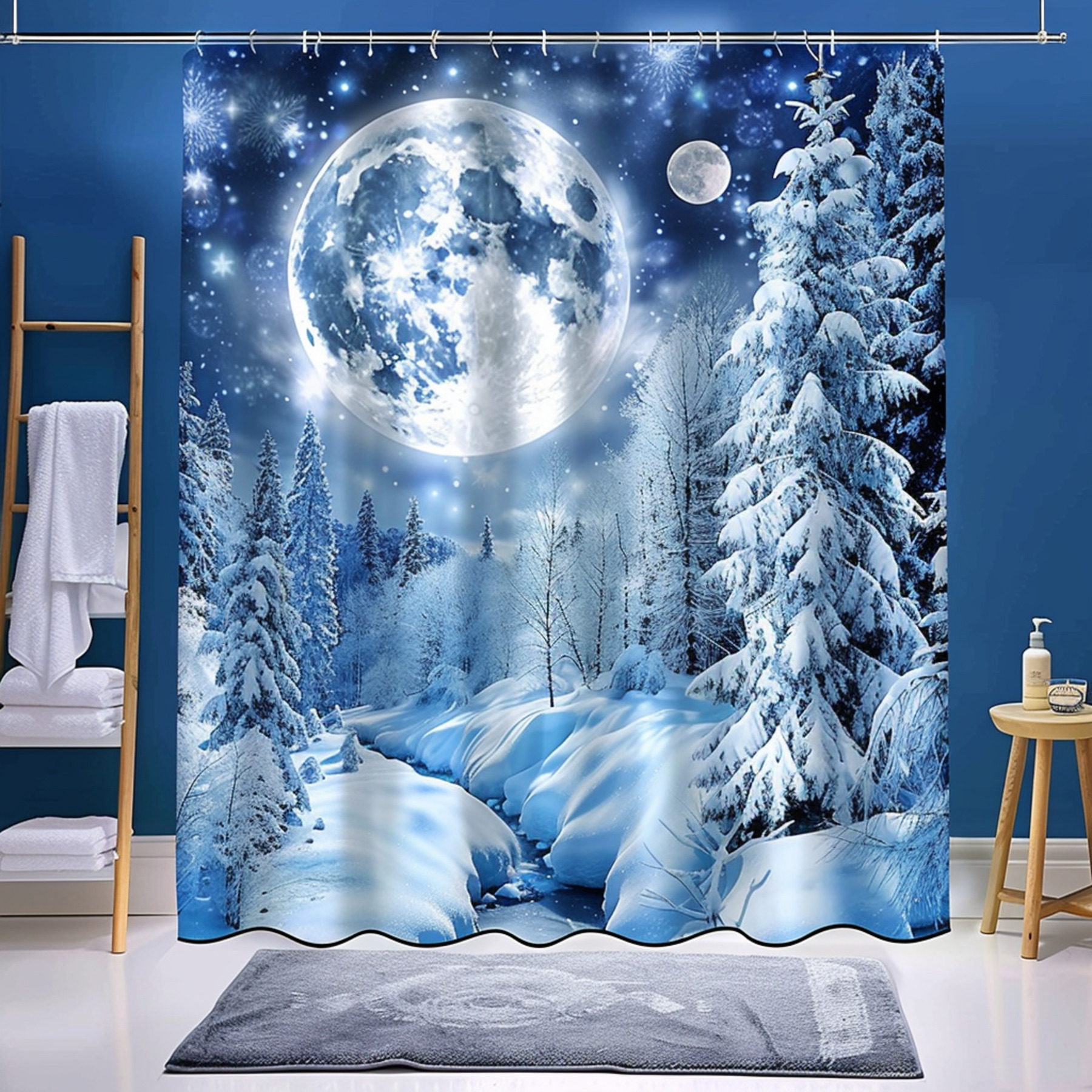 Winter Wonderland Shower Curtain Transform Your Bathroom with Snowy Trees and Moonlit Sky